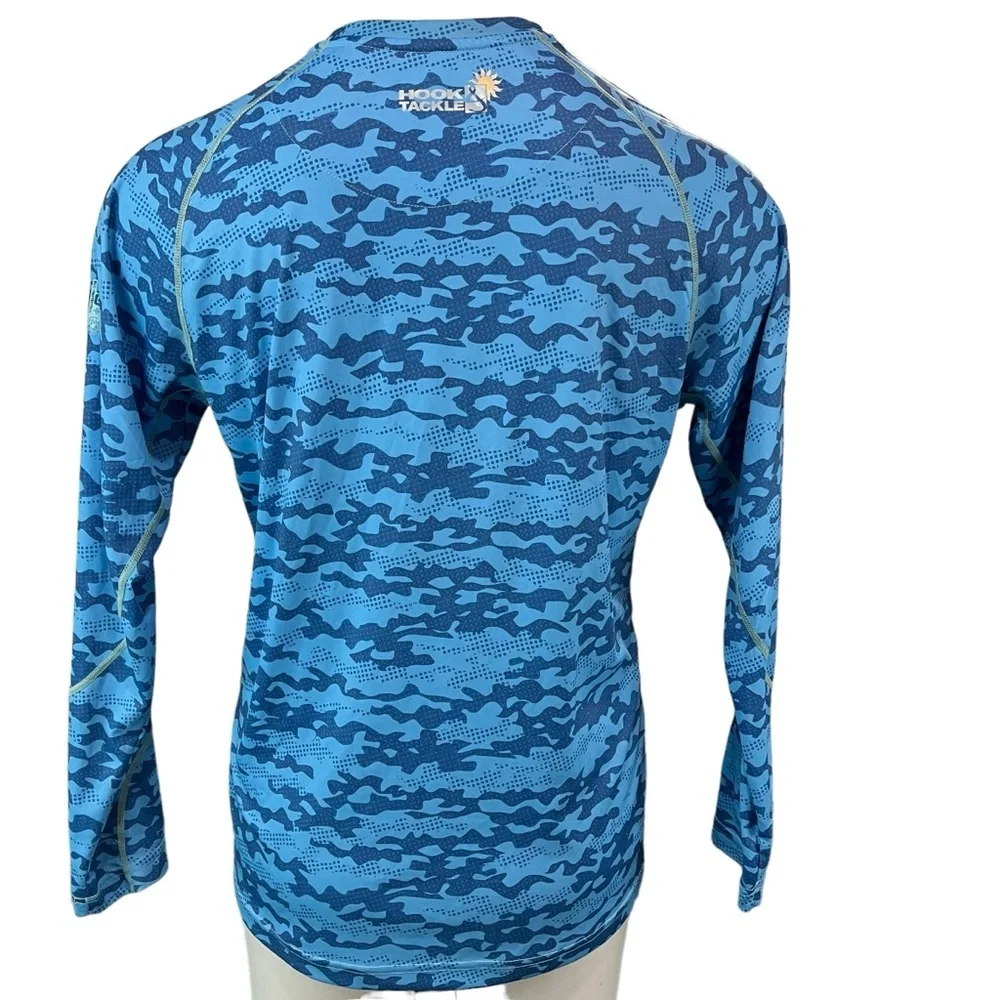 Hook & Tackle Shirt Mens Medium UPF 50+ Aqua Blue Camouflage T-Shirt (362) - Picture 2 of 10